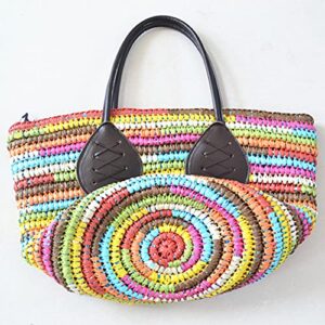 H.S.G.K Large Straw Bag Rainbow Multicolor Shoulder Bags Women's Stripe Handbags Totes Big, Multicolor Multicolor rainbow