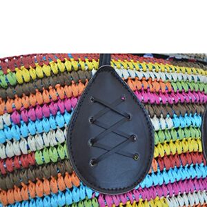 H.S.G.K Large Straw Bag Rainbow Multicolor Shoulder Bags Women's Stripe Handbags Totes Big, Multicolor Multicolor rainbow