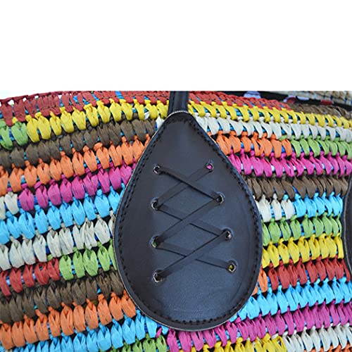 H.S.G.K Large Straw Bag Rainbow Multicolor Shoulder Bags Women's Stripe Handbags Totes Big, Multicolor Multicolor rainbow