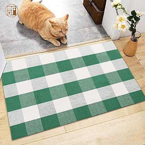 McGuffey Buffalo Plaid Rug 24x36'' Green and White Area Rugs Washable Cotton Hand-Woven Indoor/Outdoor Front Door Decor Mat for Entry，Way，Kitchen，Farmhouse