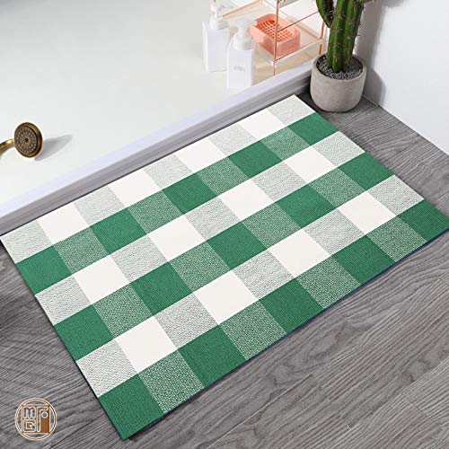 McGuffey Buffalo Plaid Rug 24x36'' Green and White Area Rugs Washable Cotton Hand-Woven Indoor/Outdoor Front Door Decor Mat for Entry，Way，Kitchen，Farmhouse