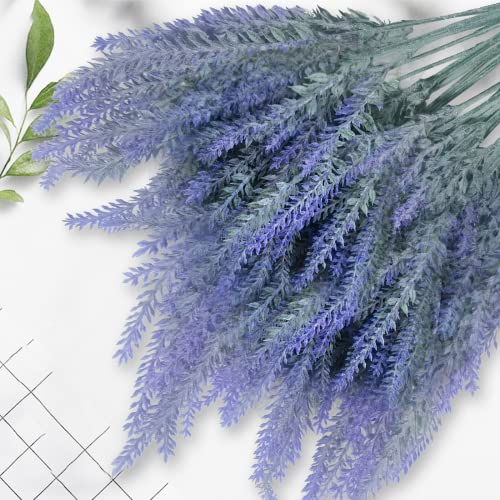 Zobawlks 8 Bundles Artificial Lavender Flowers Artificial Flowers and Plants UV Resistant Plastic Outdoor Indoor Purple Fake for Home Decor Spring Garden Farmhouse Porch Pot Window Box Wedding Home