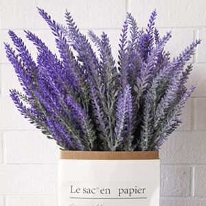 Zobawlks 8 Bundles Artificial Lavender Flowers Artificial Flowers and Plants UV Resistant Plastic Outdoor Indoor Purple Fake for Home Decor Spring Garden Farmhouse Porch Pot Window Box Wedding Home