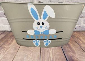 bunny easter basket with name – custom bucket for kids – pail for egg gathering – personalized bin
