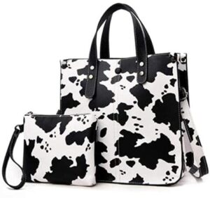 koon tote bag for women zebra print cows deer pattern pu shoulder bag purse large satchel handbag for work travel shopping (cows)