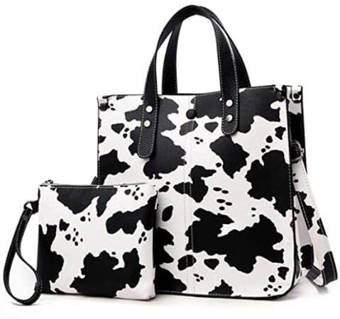 KOON Tote Bag for Women Zebra Print Cows Deer Pattern PU Shoulder Bag Purse Large Satchel Handbag for Work Travel Shopping (cows)