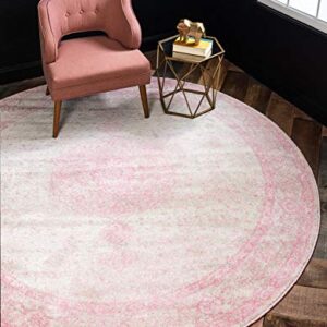 Rugs.com Dover Collection Rug – 3 Ft Round Pink Low-Pile Rug Perfect for Kitchens, Dining Rooms