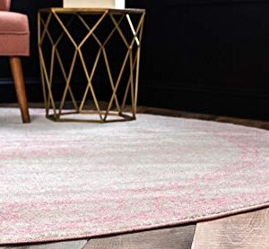Rugs.com Dover Collection Rug – 3 Ft Round Pink Low-Pile Rug Perfect for Kitchens, Dining Rooms