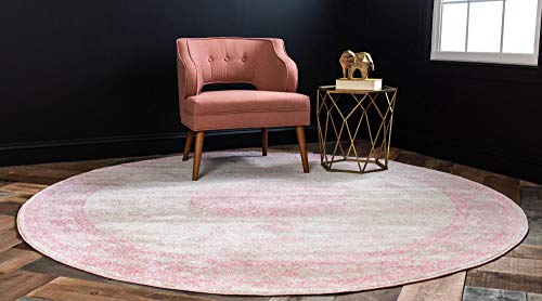 Rugs.com Dover Collection Rug – 3 Ft Round Pink Low-Pile Rug Perfect for Kitchens, Dining Rooms