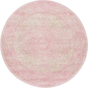 Rugs.com Dover Collection Rug – 3 Ft Round Pink Low-Pile Rug Perfect for Kitchens, Dining Rooms