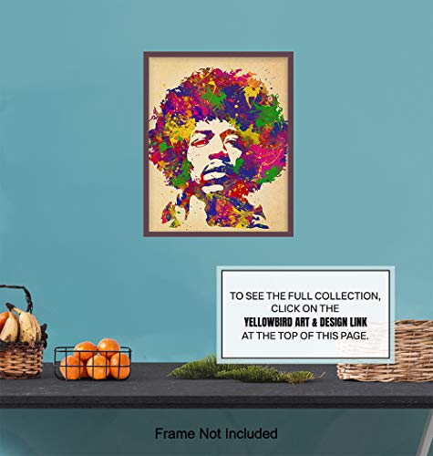 Jimi Hendrix Poster - 8x10 Psychedelic Experience Wall Art Decor for Men, Boys Bedroom, Living Room, Music Studio - Gift for Guitarist, Musician, Woodstock, Purple Haze, 60's Music Fan - UNFRAMED