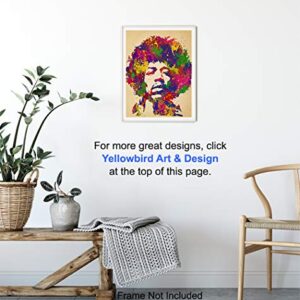 Jimi Hendrix Poster - 8x10 Psychedelic Experience Wall Art Decor for Men, Boys Bedroom, Living Room, Music Studio - Gift for Guitarist, Musician, Woodstock, Purple Haze, 60's Music Fan - UNFRAMED