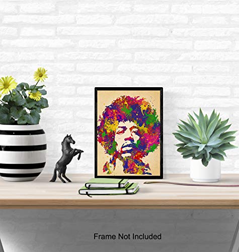 Jimi Hendrix Poster - 8x10 Psychedelic Experience Wall Art Decor for Men, Boys Bedroom, Living Room, Music Studio - Gift for Guitarist, Musician, Woodstock, Purple Haze, 60's Music Fan - UNFRAMED