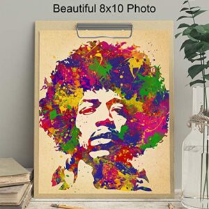 Jimi Hendrix Poster - 8x10 Psychedelic Experience Wall Art Decor for Men, Boys Bedroom, Living Room, Music Studio - Gift for Guitarist, Musician, Woodstock, Purple Haze, 60's Music Fan - UNFRAMED