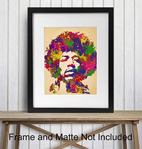 Jimi Hendrix Poster - 8x10 Psychedelic Experience Wall Art Decor for Men, Boys Bedroom, Living Room, Music Studio - Gift for Guitarist, Musician, Woodstock, Purple Haze, 60's Music Fan - UNFRAMED