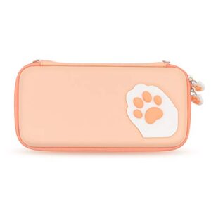 geekshare cute cat paw case compatible with nintendo switch/switch oled – portable hardshell slim travel carrying case fit switch console & game accessories – a removable wrist strap (orange)