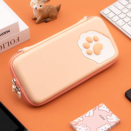 Geekshare Cute Cat Paw Case Compatible with Nintendo Switch/Switch OLED - Portable Hardshell Slim Travel Carrying Case fit Switch Console & Game Accessories - A Removable Wrist Strap (Orange)