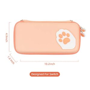 Geekshare Cute Cat Paw Case Compatible with Nintendo Switch/Switch OLED - Portable Hardshell Slim Travel Carrying Case fit Switch Console & Game Accessories - A Removable Wrist Strap (Orange)