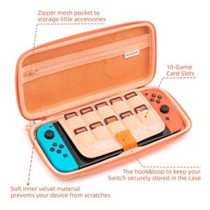 Geekshare Cute Cat Paw Case Compatible with Nintendo Switch/Switch OLED - Portable Hardshell Slim Travel Carrying Case fit Switch Console & Game Accessories - A Removable Wrist Strap (Orange)