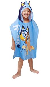 jay franco bluey piggyback bath/pool/beach hooded poncho – super soft & absorbent cotton towel, measures 22 x 22 inches (official bluey product)