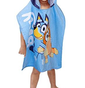 Jay Franco Bluey Piggyback Bath/Pool/Beach Hooded Poncho - Super Soft & Absorbent Cotton Towel, Measures 22 x 22 Inches (Official Bluey Product)