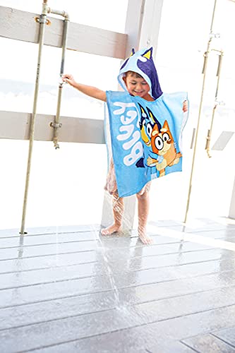 Jay Franco Bluey Piggyback Bath/Pool/Beach Hooded Poncho - Super Soft & Absorbent Cotton Towel, Measures 22 x 22 Inches (Official Bluey Product)