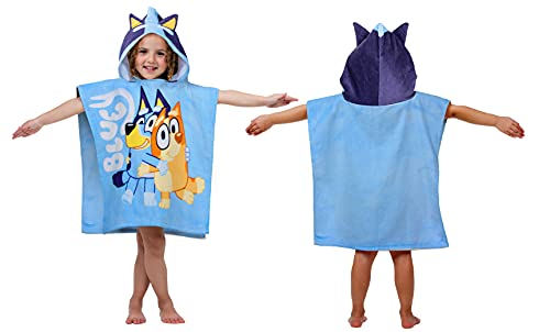 Jay Franco Bluey Piggyback Bath/Pool/Beach Hooded Poncho - Super Soft & Absorbent Cotton Towel, Measures 22 x 22 Inches (Official Bluey Product)