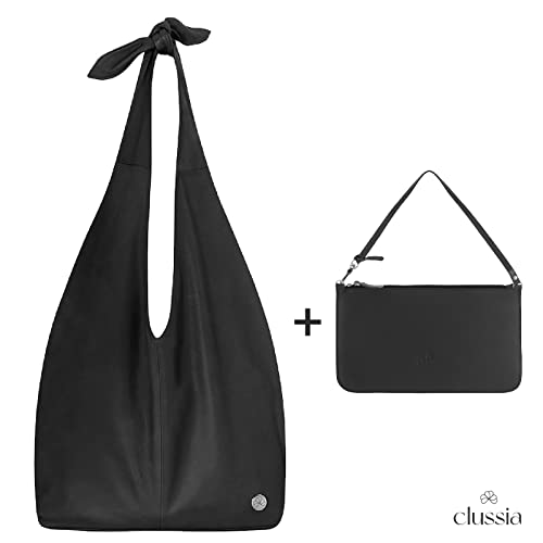 Style à la Porte Black Leather Hobo Bag from 100% Luxury Light-Weighted Calf Leather with Removable Wristlet Pouch DELUXE | Bolso Cuero Negro