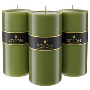 simply soson premium 3×6 inch moss green pillar candles set of 3 – unscented candles – large candle for candle holders velas decorativas green candles pillar colored candles fall pillar candles bulk