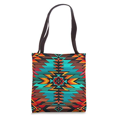 Southwestern Aztec Design - Turquoise & Sunset Pattern Tote Bag