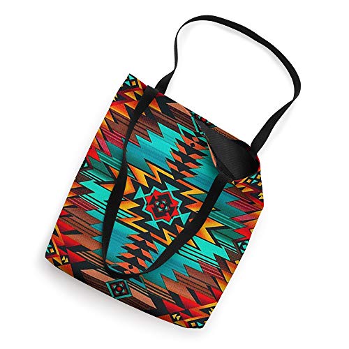 Southwestern Aztec Design - Turquoise & Sunset Pattern Tote Bag