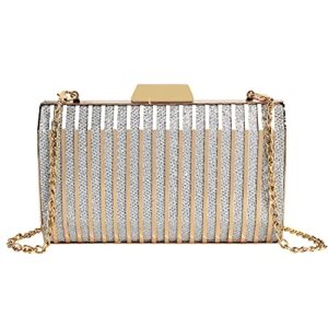 reberomantic women lattice pattern metal handbag chain geometric evening clutch purse (y-silver)