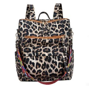 fashion leopard women backpack girls ladies pu leather purses travel shoulder bag student schoolbag (leopard brown)
