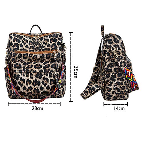 Fashion Leopard Women Backpack Girls Ladies PU Leather Purses Travel Shoulder Bag Student Schoolbag (Leopard brown)