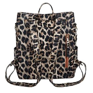 Fashion Leopard Women Backpack Girls Ladies PU Leather Purses Travel Shoulder Bag Student Schoolbag (Leopard brown)