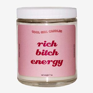 cool girl candles |rich bitch energy sweet amber + floral scented candle | all natural coconut soy wax | the best strong scented candles for home fragrance | clean burning | funny gifts | 8.5 fl oz