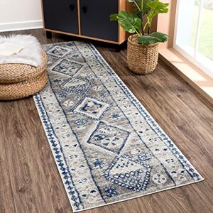 bloom rugs tribal geometric blue multicolor runner – boho 10 ft runner for entryways and hallways (2’7″ x 10′)