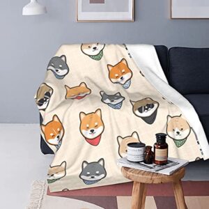 cute shiba inu blanket cozy soft throw blanket for couch sofa bedding living room, warm plush flannel blankets for boys girls men women 50″x40″