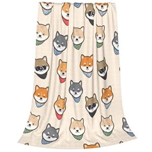 Cute Shiba Inu Blanket Cozy Soft Throw Blanket for Couch Sofa Bedding Living Room, Warm Plush Flannel Blankets for Boys Girls Men Women 50"x40"