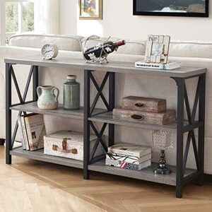 lvb rustic sofa table, farmhouse console table for living room, hallway entryway table with storage, entry table for foyer, light grey oak, 55 inch