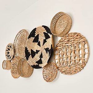 Artera Wicker Wall Basket Decor - Hanging Woven Seagrass Flat Baskets, Round Boho Wall Basket Decor for Living Room or Bedroom, Unique Wall Art, Set of 3, 23" to 13.5". (Style 2)