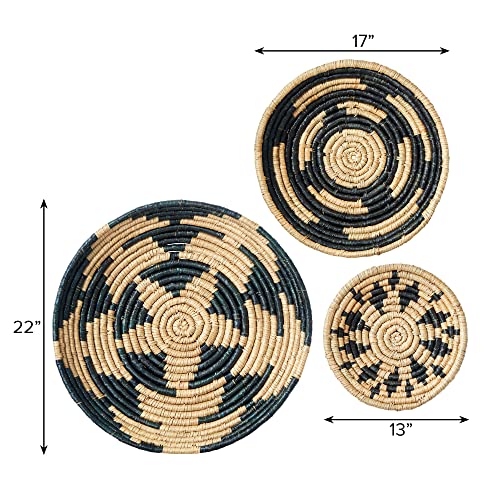 Artera Wicker Wall Basket Decor - Hanging Woven Seagrass Flat Baskets, Round Boho Wall Basket Decor for Living Room or Bedroom, Unique Wall Art, Set of 3, 23" to 13.5". (Style 2)