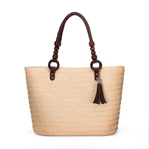 kadell – straw handbag, summer beach bag women shoulder bag tote bag handle bag crossbody bag shopping bag raffia bag for work travel outdoor school (beige)