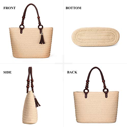 Kadell - Straw Handbag, Summer Beach Bag Women Shoulder Bag Tote Bag Handle Bag Crossbody Bag Shopping Bag Raffia Bag for Work Travel Outdoor School (Beige)