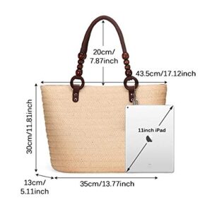 Kadell - Straw Handbag, Summer Beach Bag Women Shoulder Bag Tote Bag Handle Bag Crossbody Bag Shopping Bag Raffia Bag for Work Travel Outdoor School (Beige)