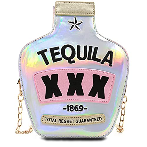 Fozehlad Women Cute Sequins Crossbody Bags Tequila Bottle Shaped Shoulder Handbags Elegant Evening Purse for Girls