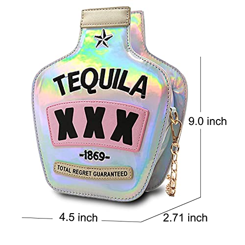 Fozehlad Women Cute Sequins Crossbody Bags Tequila Bottle Shaped Shoulder Handbags Elegant Evening Purse for Girls