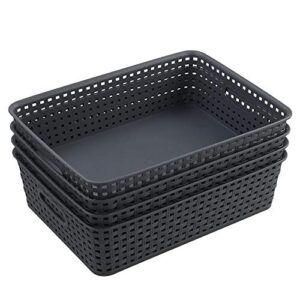 asking 4-pack plastic woven paper storage basket, gray