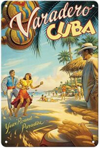 varadero, cuba dancers – kerne erickson – vintage travel poster metal tin sign retro wall home bar pub vintage cafe decor, 8×12 inch