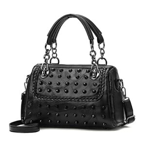 gjgjter women soft synthetic pu leather rivet decoration tote satchel hobo crossbody top-handle shoulder handbags clutches-black 2